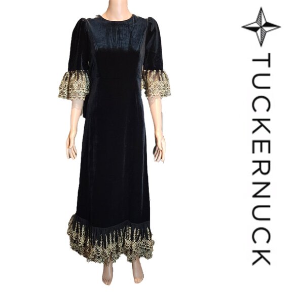 Pomander Place Black Velvet Lillith Dress NWT Gold Med - Picture 1 of 10